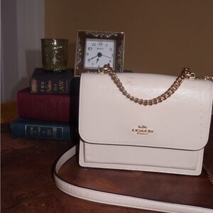 Coach Klare Leather Crossbody Bag – Ivory/Chalk with Gold Chain